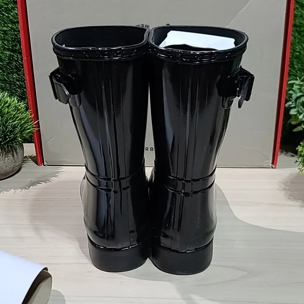 Hunter Refined Short Gloss Boots Black - US Women's 8 NEW
